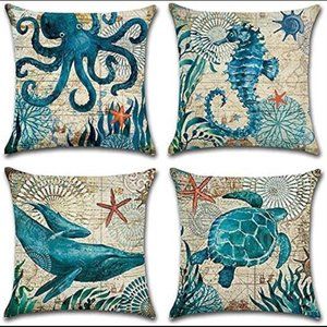 (Only Covers) Mediterranean Vintage Nautical Style Throw Pillowcase 18x18inches